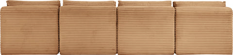 Faye 124" Saddle Corduroy Performance Fabric Upholstered Armless Sofa, 4-Piece