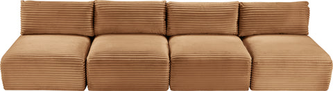 Faye 124" Saddle Corduroy Performance Fabric Upholstered Armless Sofa, 4-Piece