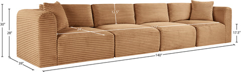 Faye 140" Saddle Corduroy Performance Fabric Upholstered Sofa, 4-Piece