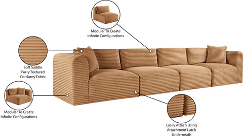 Faye 140" Saddle Corduroy Performance Fabric Upholstered Sofa, 4-Piece