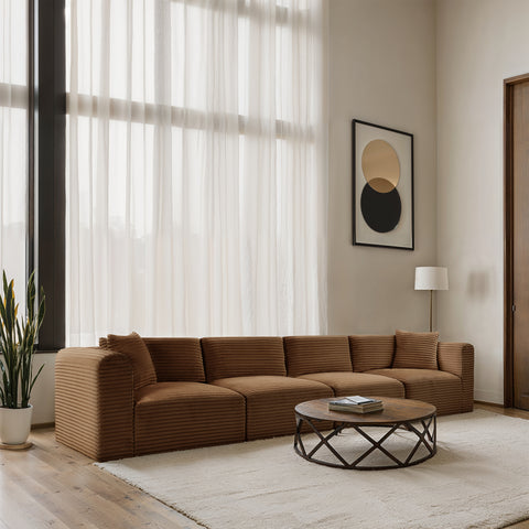 Faye 140" Saddle Corduroy Performance Fabric Upholstered Sofa, 4-Piece