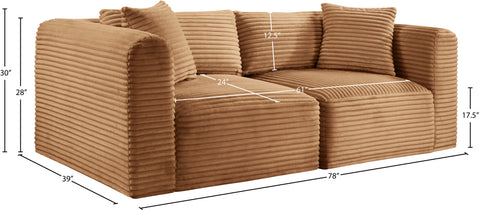 Faye 78" Saddle Corduroy Performance Fabric Upholstered Sofa, 2-Piece