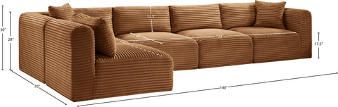 Faye 140" Saddle Corduroy Performance Fabric Upholstered Sectional, 5-Piece (Style 2)