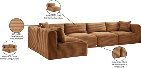 Faye 140" Saddle Corduroy Performance Fabric Upholstered Sectional, 5-Piece (Style 2)