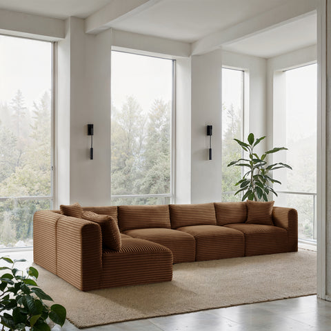 Faye 140" Saddle Corduroy Performance Fabric Upholstered Sectional, 5-Piece (Style 2)