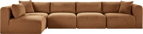 Faye 140" Saddle Corduroy Performance Fabric Upholstered Sectional, 5-Piece (Style 2)