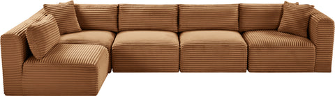 Faye 140" Saddle Corduroy Performance Fabric Upholstered Sectional, 5-Piece (Style 2)