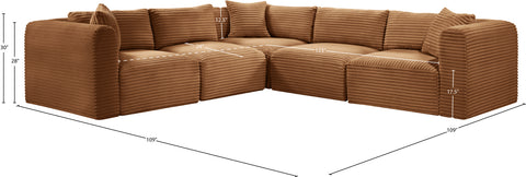 Faye 109" Saddle Corduroy Performance Fabric Upholstered Sectional, 5-Piece