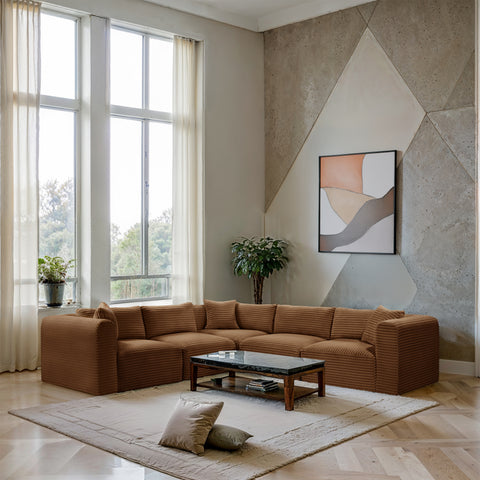 Faye 109" Saddle Corduroy Performance Fabric Upholstered Sectional, 5-Piece