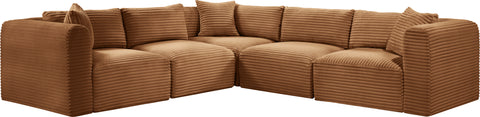 Faye 109" Saddle Corduroy Performance Fabric Upholstered Sectional, 5-Piece