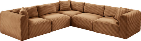 Faye 109" Saddle Corduroy Performance Fabric Upholstered Sectional, 5-Piece