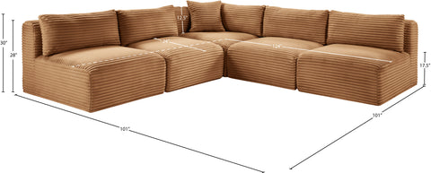 Faye 101" Saddle Corduroy Performance Fabric Upholstered Sectional, 5-Piece
