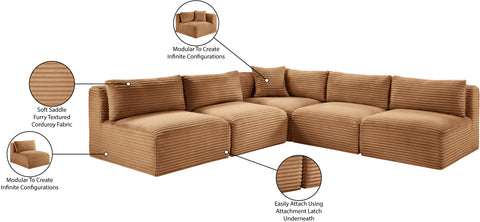 Faye 101" Saddle Corduroy Performance Fabric Upholstered Sectional, 5-Piece