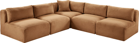 Faye 101" Saddle Corduroy Performance Fabric Upholstered Sectional, 5-Piece