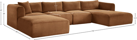 Faye 145" Saddle Corduroy Performance Fabric Upholstered Sectional, 5-Piece