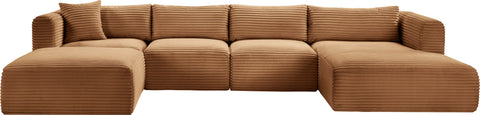 Faye 145" Saddle Corduroy Performance Fabric Upholstered Sectional, 5-Piece