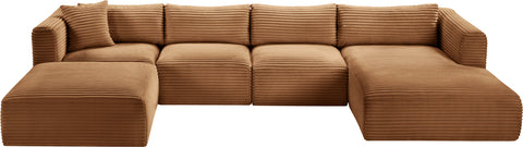 Faye 145" Saddle Corduroy Performance Fabric Upholstered Sectional, 5-Piece