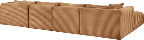 Faye 145" Saddle Corduroy Performance Fabric Upholstered Sectional, 5-Piece