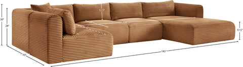 Faye 145" Saddle Corduroy Performance Fabric Upholstered Sectional, 5-Piece (Style 2)