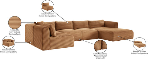 Faye 145" Saddle Corduroy Performance Fabric Upholstered Sectional, 5-Piece (Style 2)