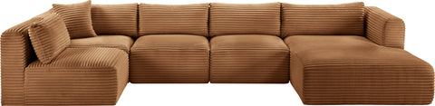 Faye 145" Saddle Corduroy Performance Fabric Upholstered Sectional, 5-Piece (Style 2)