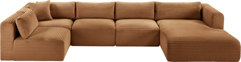 Faye 145" Saddle Corduroy Performance Fabric Upholstered Sectional, 5-Piece (Style 2)