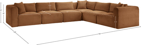 Faye 140" Saddle Corduroy Performance Fabric Upholstered Sectional, 6-Piece