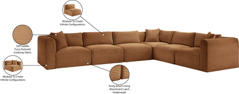 Faye 140" Saddle Corduroy Performance Fabric Upholstered Sectional, 6-Piece
