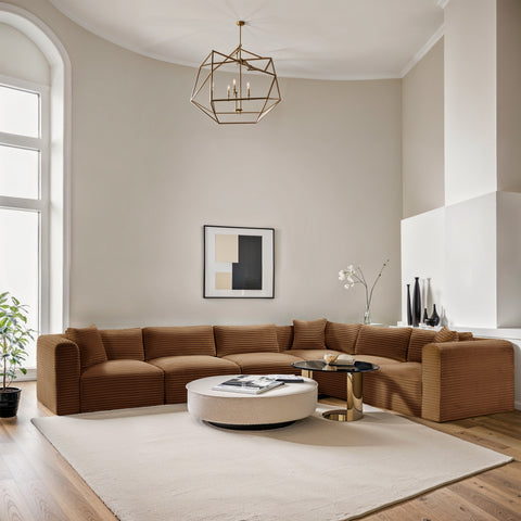 Faye 140" Saddle Corduroy Performance Fabric Upholstered Sectional, 6-Piece