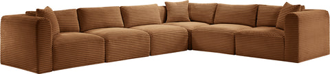 Faye 140" Saddle Corduroy Performance Fabric Upholstered Sectional, 6-Piece
