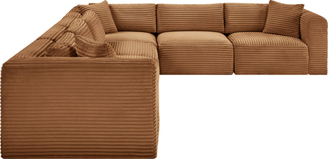 Faye 140" Saddle Corduroy Performance Fabric Upholstered Sectional, 6-Piece