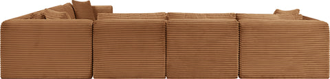Faye 140" Saddle Corduroy Performance Fabric Upholstered Sectional, 6-Piece