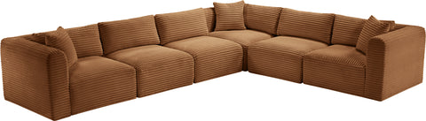 Faye 140" Saddle Corduroy Performance Fabric Upholstered Sectional, 6-Piece