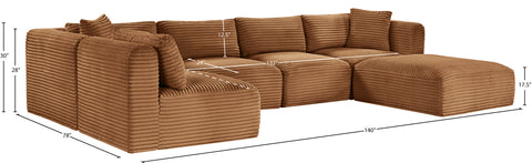 Faye 140" Saddle Corduroy Performance Fabric Upholstered Sectional, 6-Piece (Style 3)