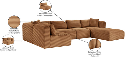 Faye 140" Saddle Corduroy Performance Fabric Upholstered Sectional, 6-Piece (Style 3)