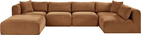 Faye 140" Saddle Corduroy Performance Fabric Upholstered Sectional, 6-Piece (Style 3)
