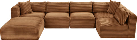 Faye 140" Saddle Corduroy Performance Fabric Upholstered Sectional, 6-Piece (Style 3)