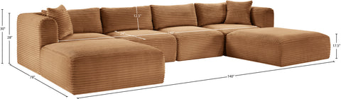 Faye 140" Saddle Corduroy Performance Fabric Upholstered Sectional, 6-Piece (Style 4)