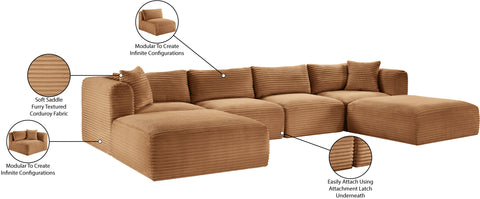 Faye 140" Saddle Corduroy Performance Fabric Upholstered Sectional, 6-Piece (Style 4)