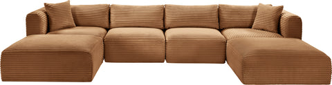 Faye 140" Saddle Corduroy Performance Fabric Upholstered Sectional, 6-Piece (Style 4)