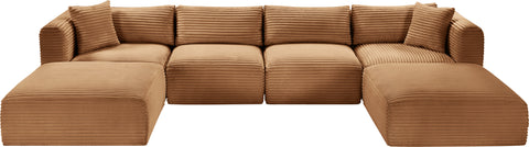 Faye 140" Saddle Corduroy Performance Fabric Upholstered Sectional, 6-Piece (Style 4)