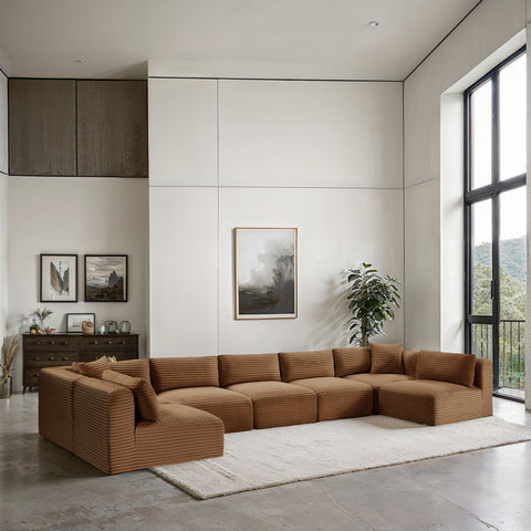 Faye 171" Saddle Corduroy Performance Fabric Upholstered Sectional, 7-Piece