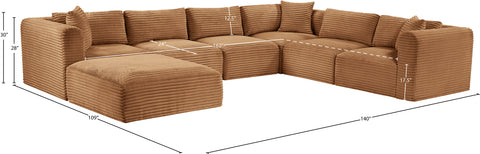 Faye 140" Saddle Corduroy Performance Fabric Upholstered Sectional, 7-Piece