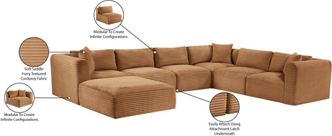 Faye 140" Saddle Corduroy Performance Fabric Upholstered Sectional, 7-Piece