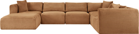 Faye 140" Saddle Corduroy Performance Fabric Upholstered Sectional, 7-Piece