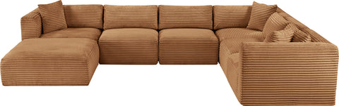 Faye 140" Saddle Corduroy Performance Fabric Upholstered Sectional, 7-Piece