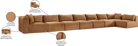 Faye 233" Saddle Corduroy Performance Fabric Upholstered Sectional, 8-Piece