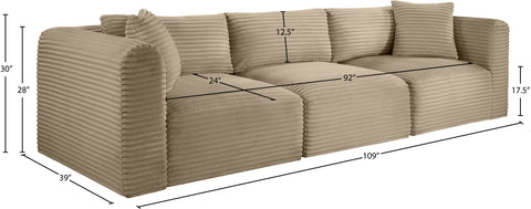 Faye 109" Taupe Corduroy Performance Fabric Upholstered Sofa, 3-Piece
