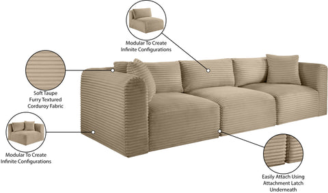 Faye 109" Taupe Corduroy Performance Fabric Upholstered Sofa, 3-Piece