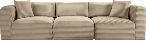Faye 109" Taupe Corduroy Performance Fabric Upholstered Sofa, 3-Piece